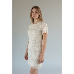 Pinkyotto Cream Lace Short Sleeve Sheath Dress XS